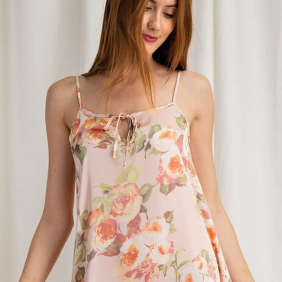 Easel Peach Satin Floral Print Hi Low Cami Dress - Picture 3 of 5